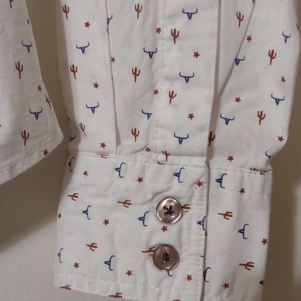 Rank 45 White Printed Button-Up Cotton Long Sleeve Shirt Medium - Picture 5 of 10